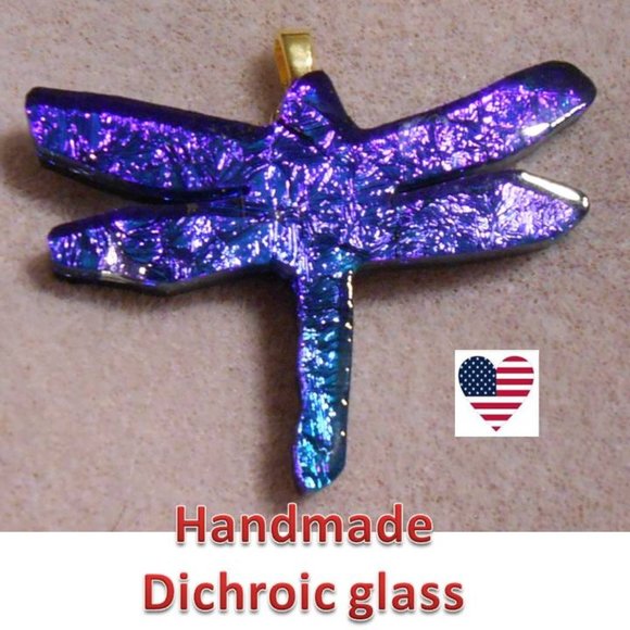 Jewelry - handmade DRAGONFLY dichroic fused glass pendant